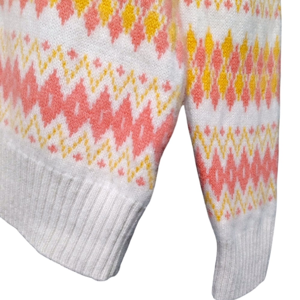 J. Crew Pink Orange Geometric Stripe Cashmere Crew Sweater Women's Size Medium - Picture 5 of 10